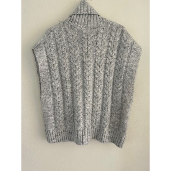 Joie Cable Knit Sweater Vest Turtle Neck Wool Blend SZS Gray Oversized Relaxed - Picture 5 of 9
